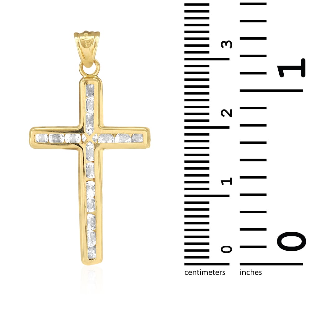 14k Solid Yellow Gold CZ Christian Cross Pendant