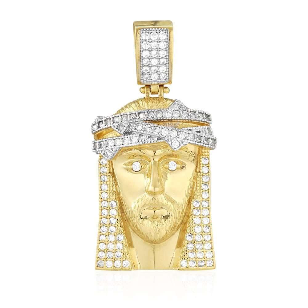14K Gold CZ Jesus Head Face Religious Pendant