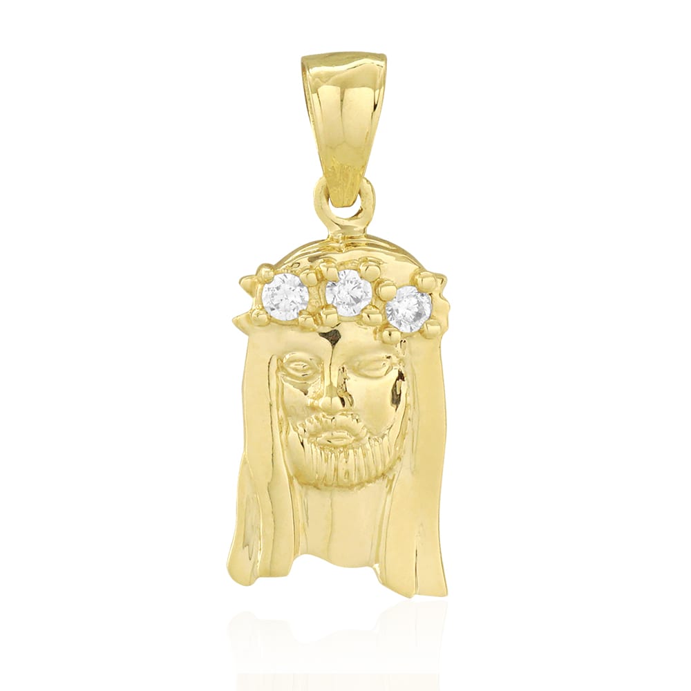 14K Yellow Gold 0.50Ct CZ Jesus Head Religious Pendant