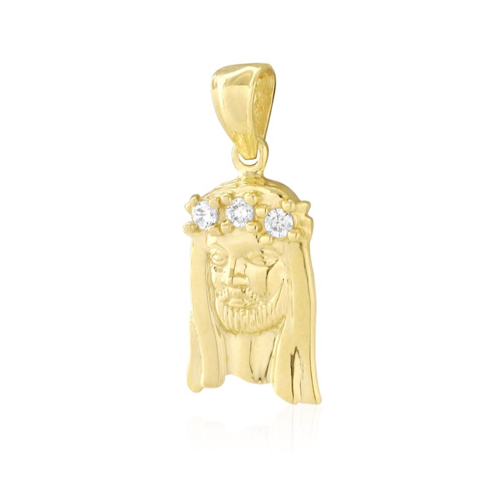 14K Yellow Gold 0.50Ct CZ Jesus Head Religious Pendant