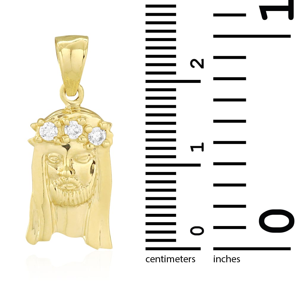 14K Yellow Gold 0.50Ct CZ Jesus Head Religious Pendant