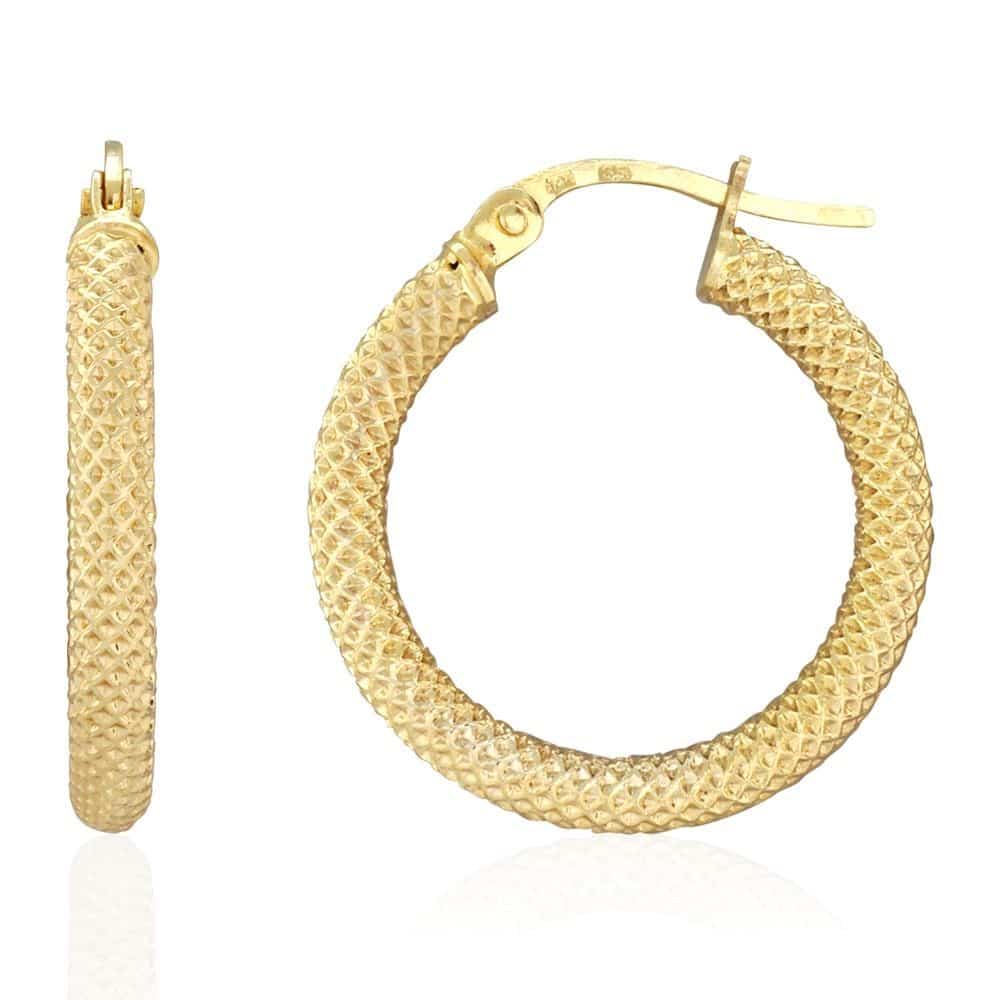 14k Yellow Gold Mesh Style Textured Fancy Hinged Snapback Hoop Earrings