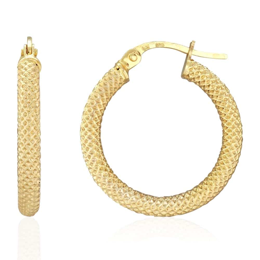 14k Yellow Gold Mesh Style Textured Fancy Hinged Snapback Hoop Earrings
