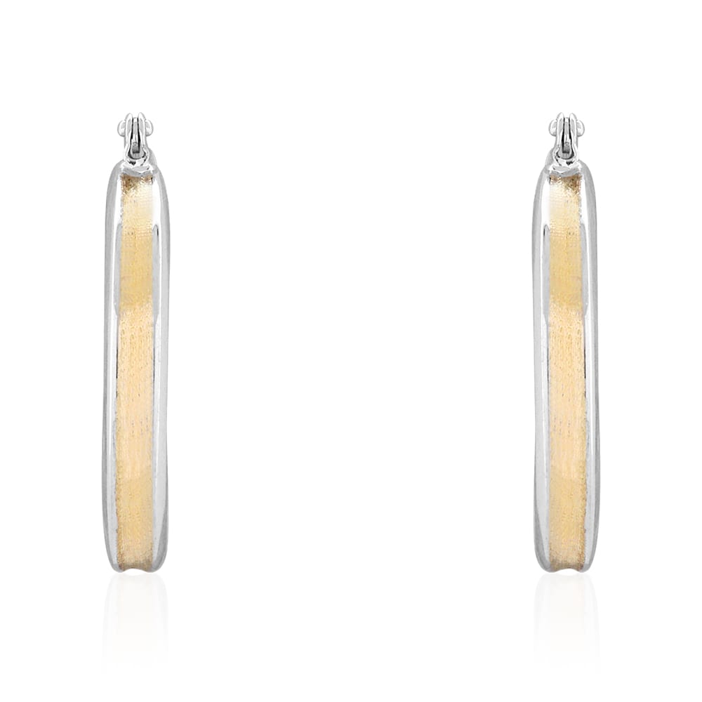 14k Yellow & White Gold Two Tone Satin Finish Textured Snapback Hoop Earrings