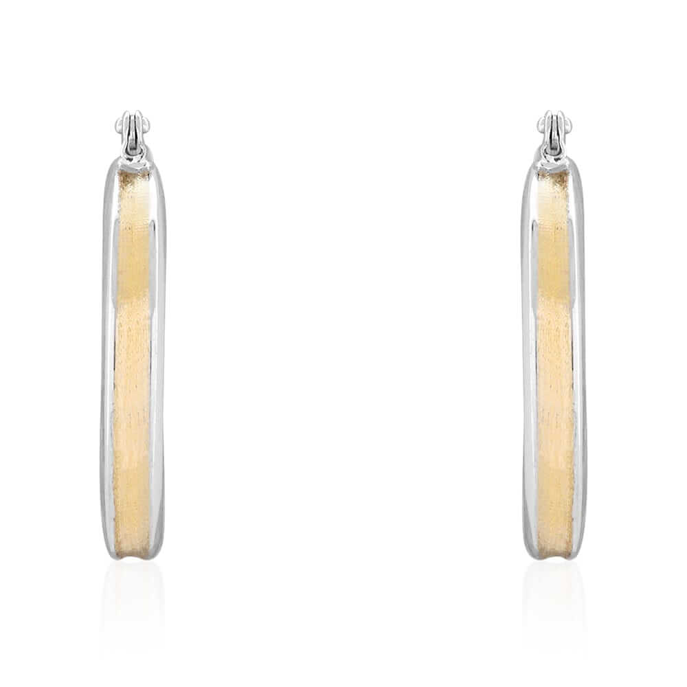 14k Yellow & White Gold Two Tone Satin Finish Textured Snapback Hoop Earrings