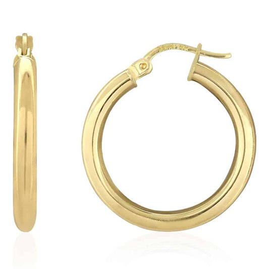 14k Yellow Gold 3mm Thick Plain Hinged Snapback Hoop Earrings