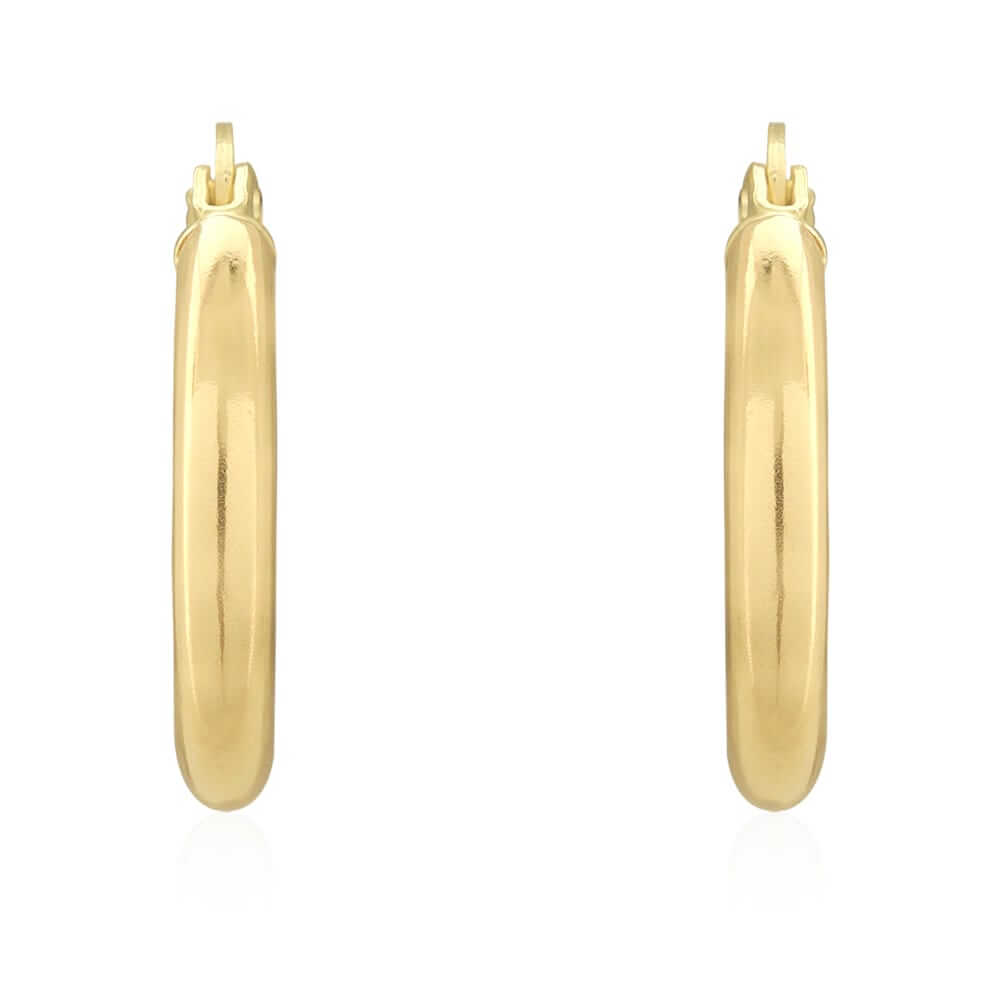14k Yellow Gold 3mm Thick Plain Hinged Snapback Hoop Earrings