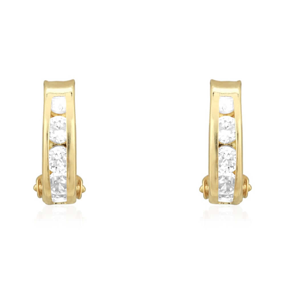 Round-Cut Channel Set Created White Diamond 14k Yellow Gold Hoop Earrings