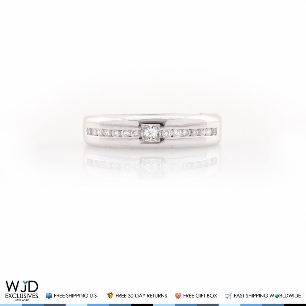0.95Ct Real Diamond Princess Cut Solid 14k Gold White 6mm Wedding Band Ring