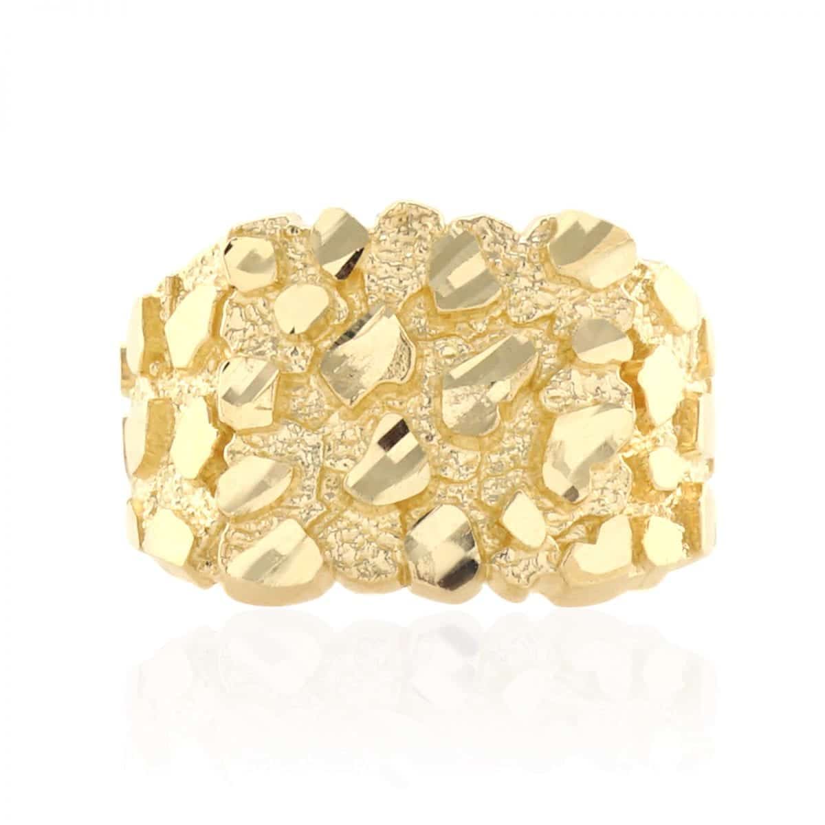 Solid 10K Real Gold Yellow Diamond Cut Nugget Ring