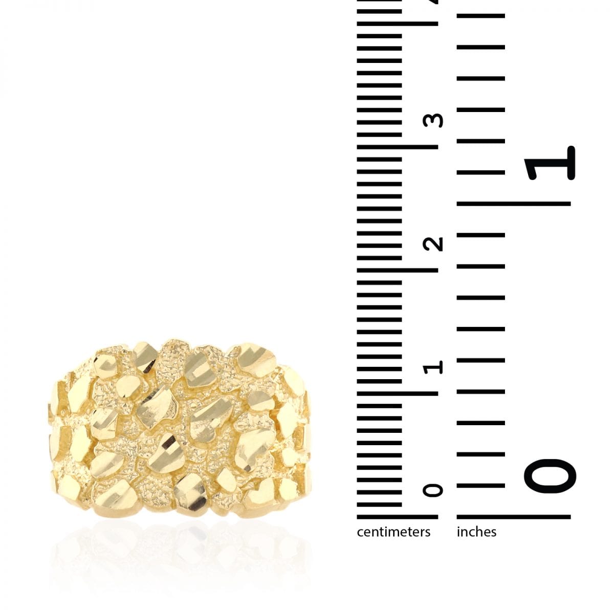 Solid 10K Gold Yellow Diamond-Cut Pattern Nugget Ring