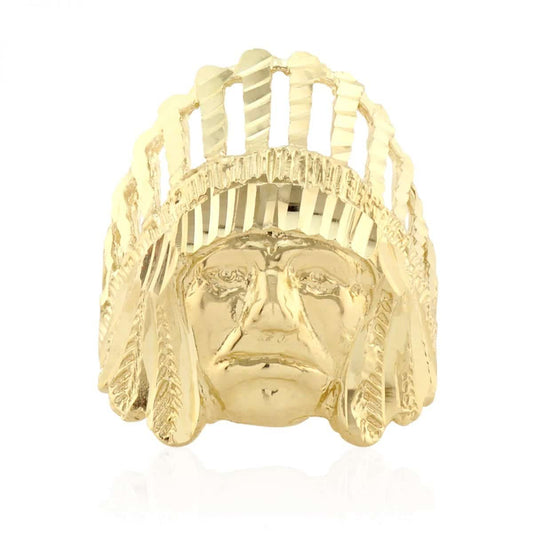 Solid 10K Gold Yellow Apache Chief Head Native Men's Signet Ring