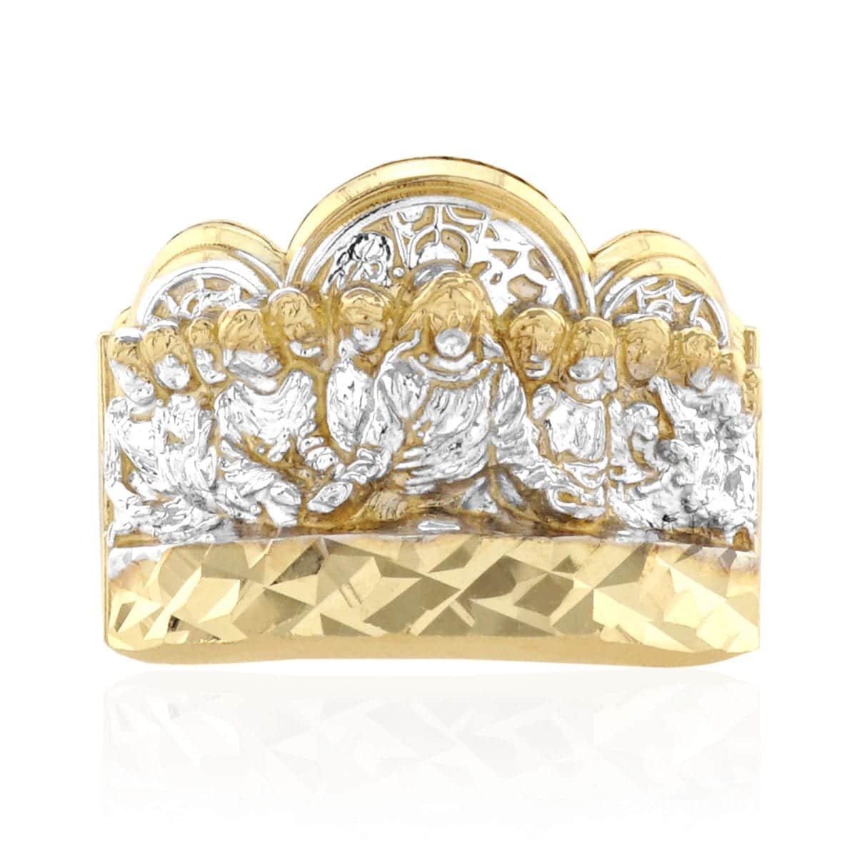 Solid 10k Real Gold Yellow Diamond Cut Last Supper Religious Ring Size 8-12