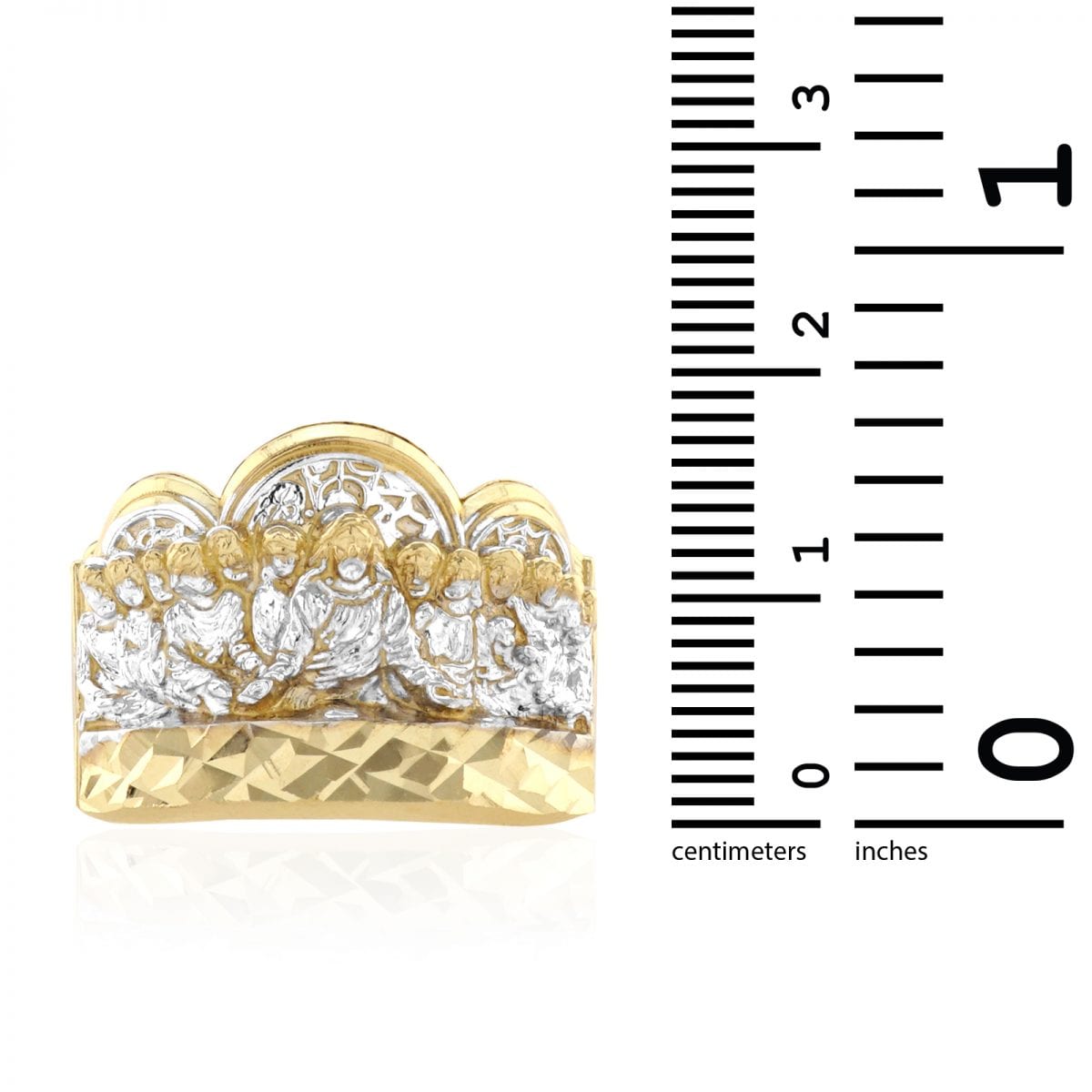Solid 10k Real Gold Yellow Diamond Cut Last Supper Religious Ring Size 8-12