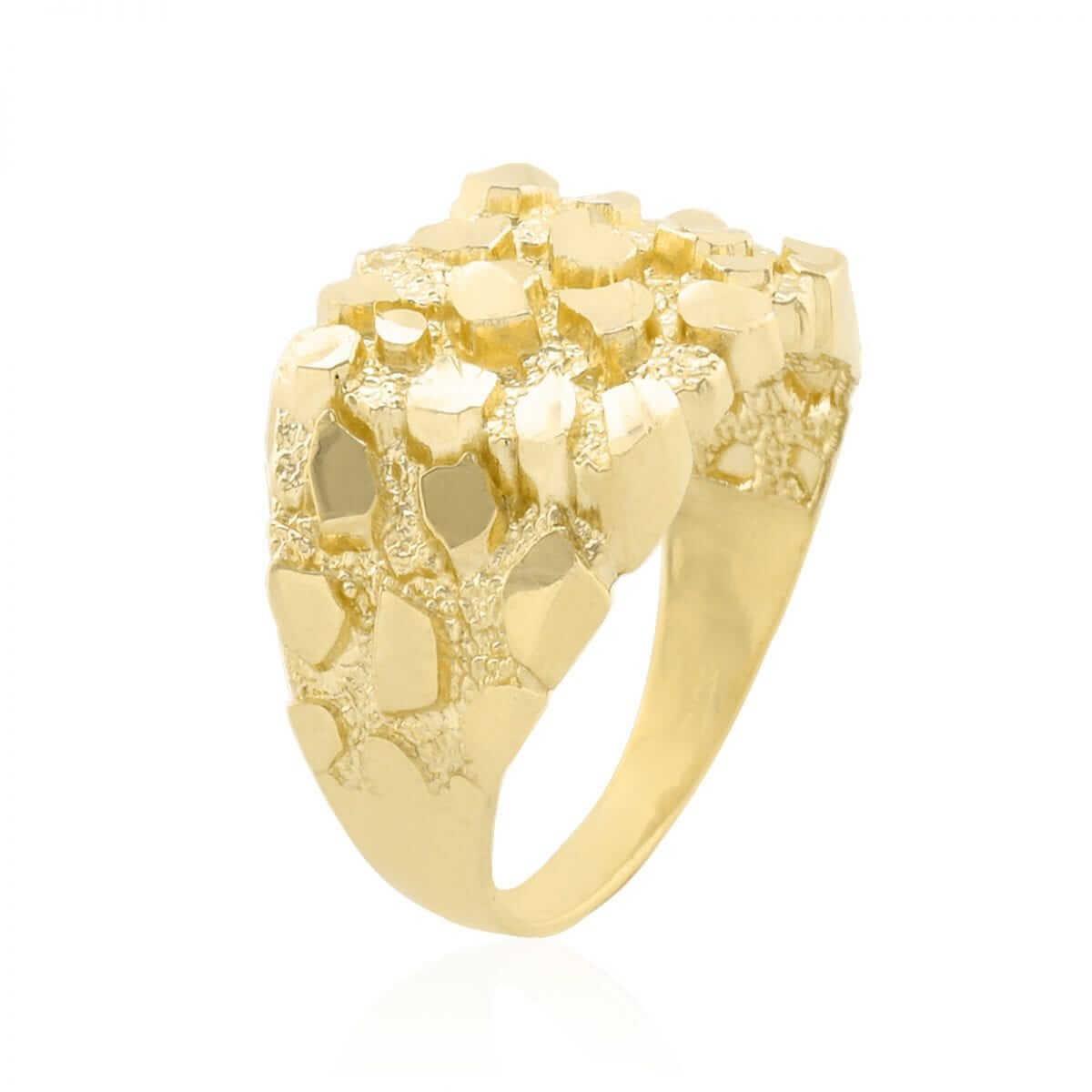 Solid 10K Gold Yellow Diamond-Cut Pattern Nugget Ring