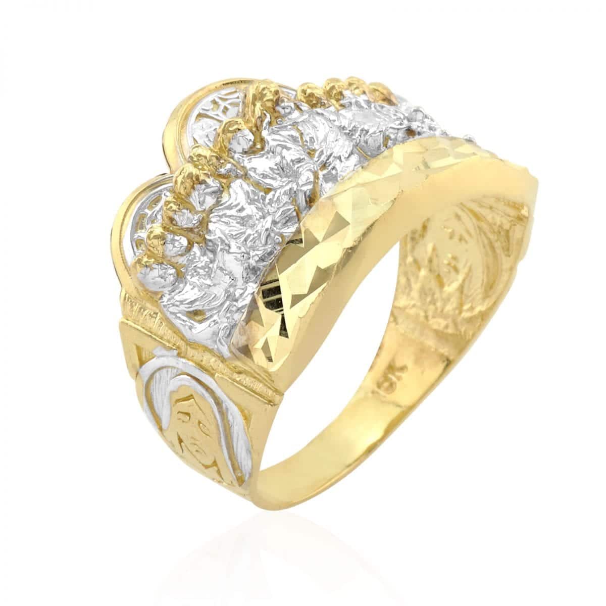 Solid 10k Real Gold Yellow Diamond Cut Last Supper Religious Ring Size 8-12