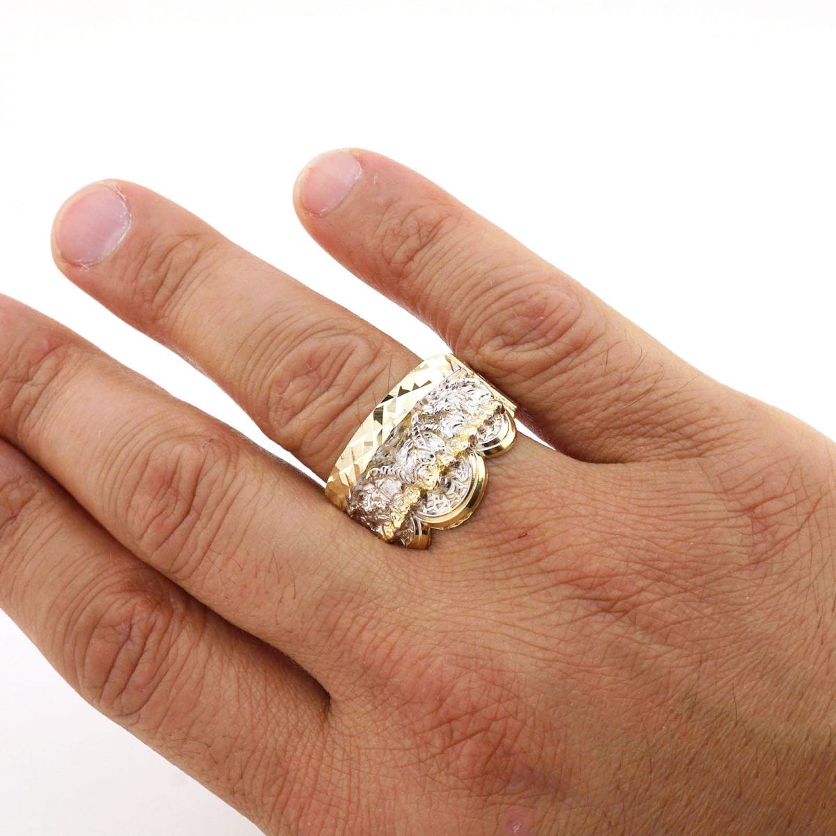 Solid 10k Real Gold Yellow Diamond Cut Last Supper Religious Ring Size 8-12