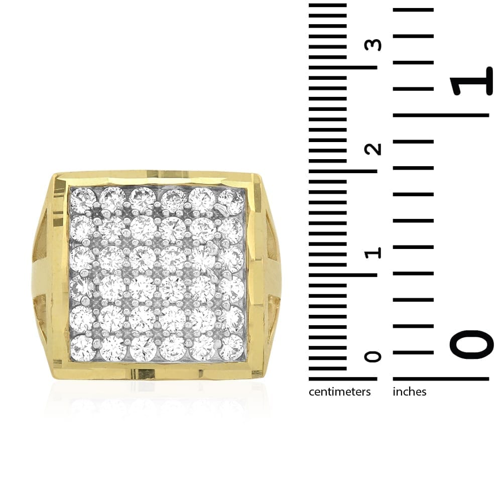 10k Solid Yellow Gold 3.60Ct CZ Pave Square Men's Signet Ring