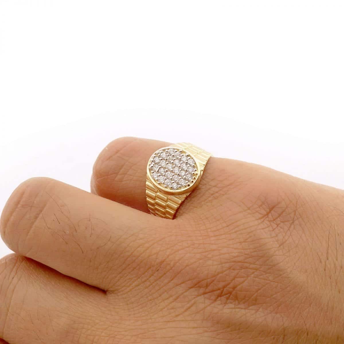 10k Solid Yellow Gold CZ Pave Oval Men's Jubilee Ring