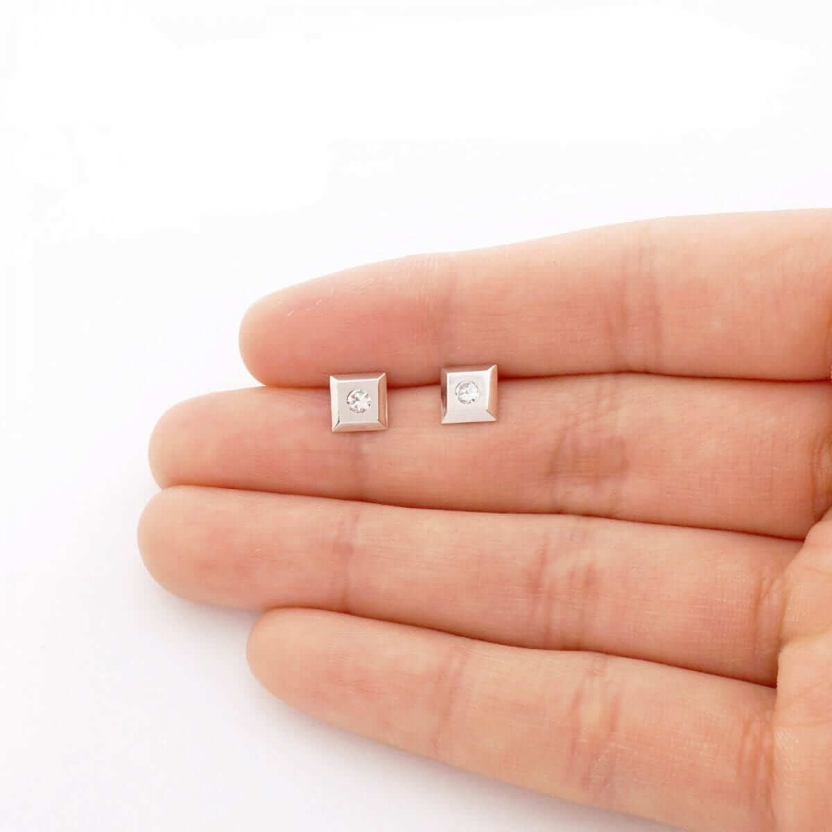 14k Yellow Gold White & Black CZ Square Screwback Stud Earrings