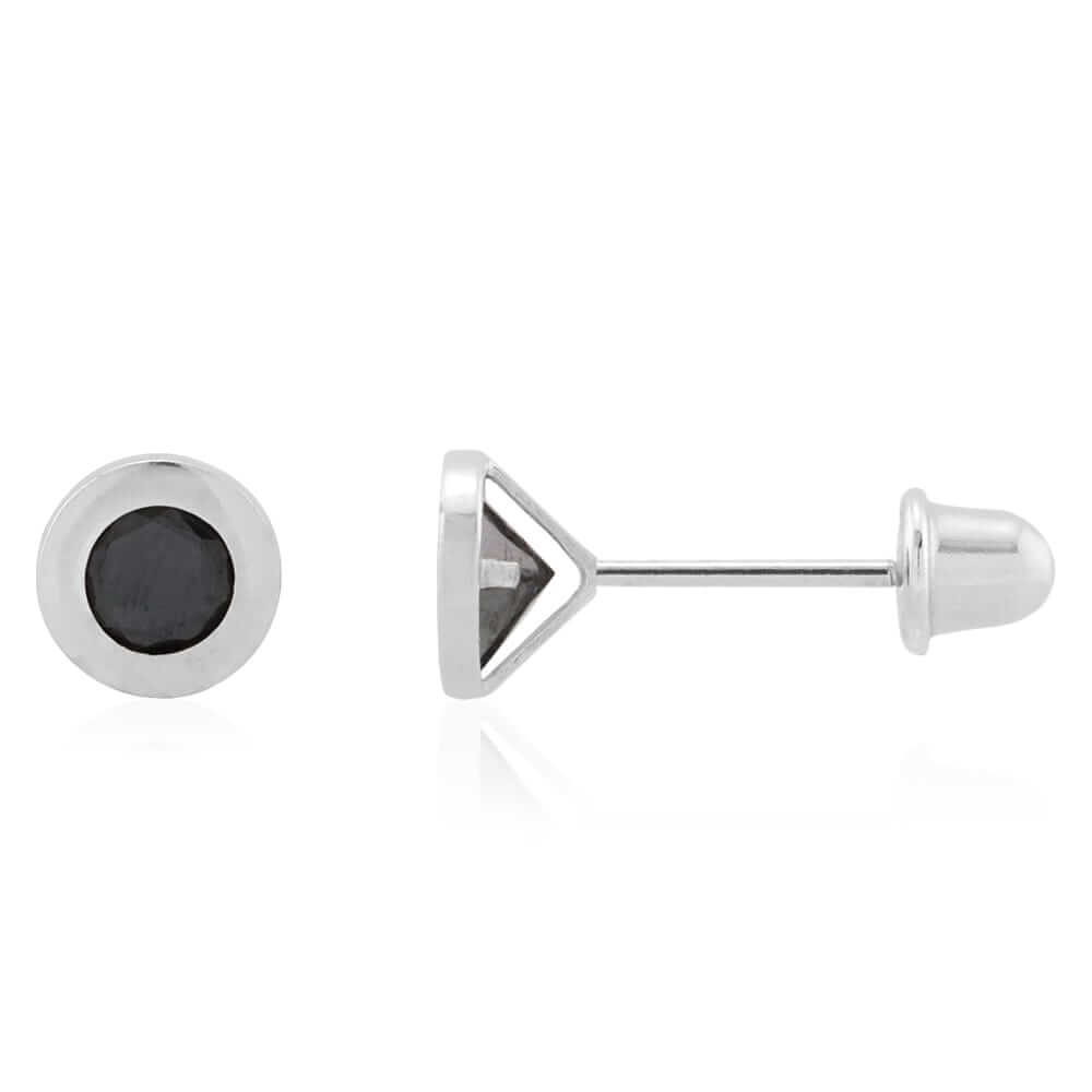14k White Gold Round Real Onyx Circle Screw Back Stud Earrings 5mm