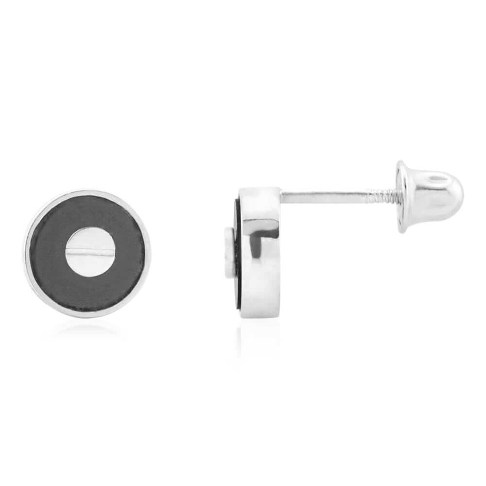 Black Onyx Round Button Shaped 14k Yellow Gold Stud Screw Back Earrings