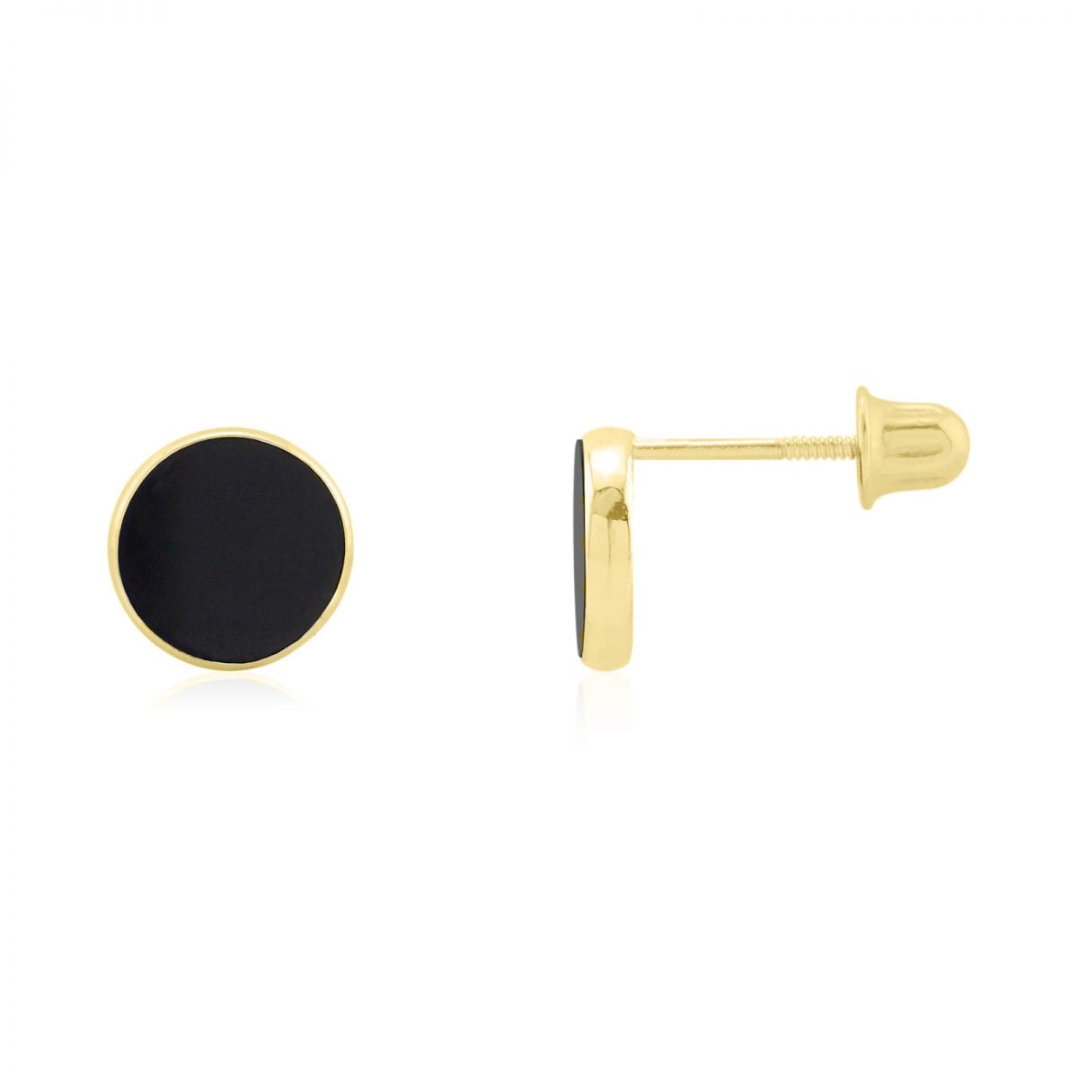 14k Yellow & White Gold Round Onyx Stud Screw Back Earrings