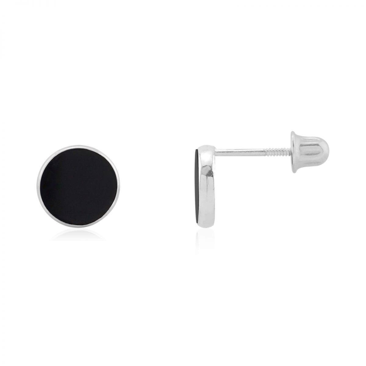 14k Yellow & White Gold Round Onyx Stud Screw Back Earrings