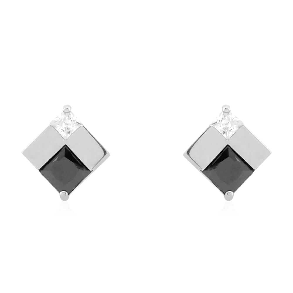 Square Real Onyx & CZ Screwback Stud Earrings 14k Yellow Gold