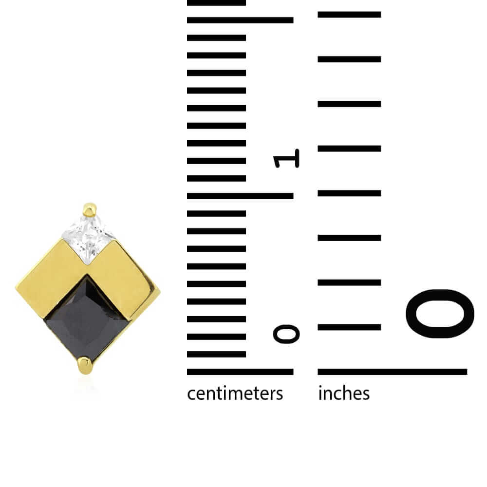 Square Real Onyx & CZ Screwback Stud Earrings 14k Yellow Gold