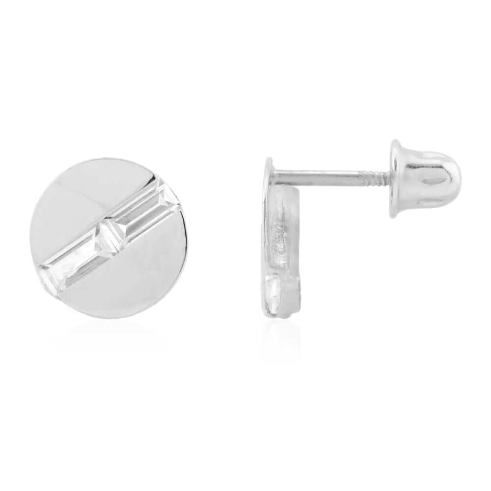 14K Yellow Gold White CZ Button Shaped Screwback Stud Earrings