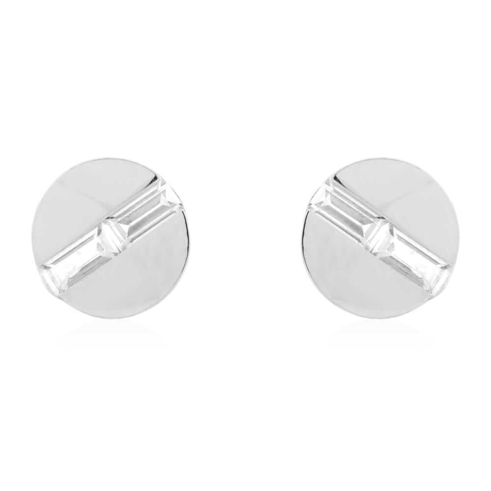 14K Yellow Gold White CZ Button Shaped Screwback Stud Earrings
