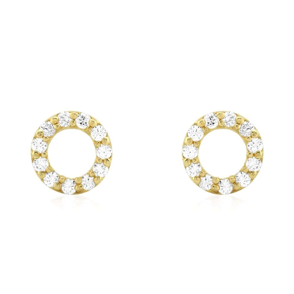 0.50Ct CZ Open Round Halo Stud Screw Back Earrings 14k Yellow Gold