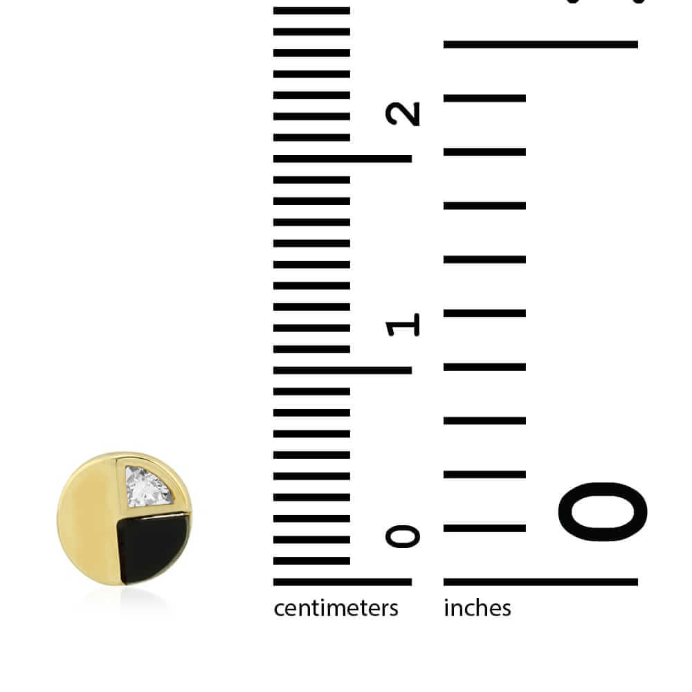 14k Yellow Gold Real Onyx & White Zircon Round Screwback Stud Earrings
