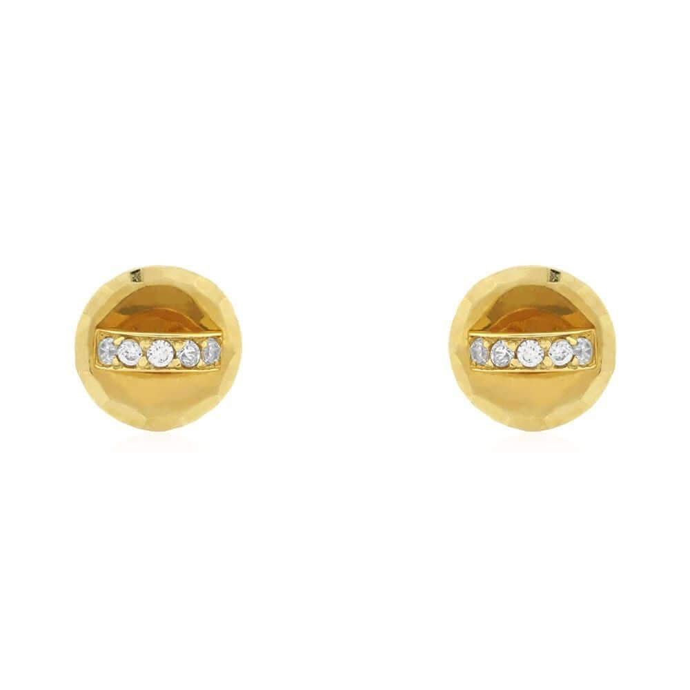 14k Yellow Gold White Zircon Diamond-Cut Round Screwback Stud Earrings