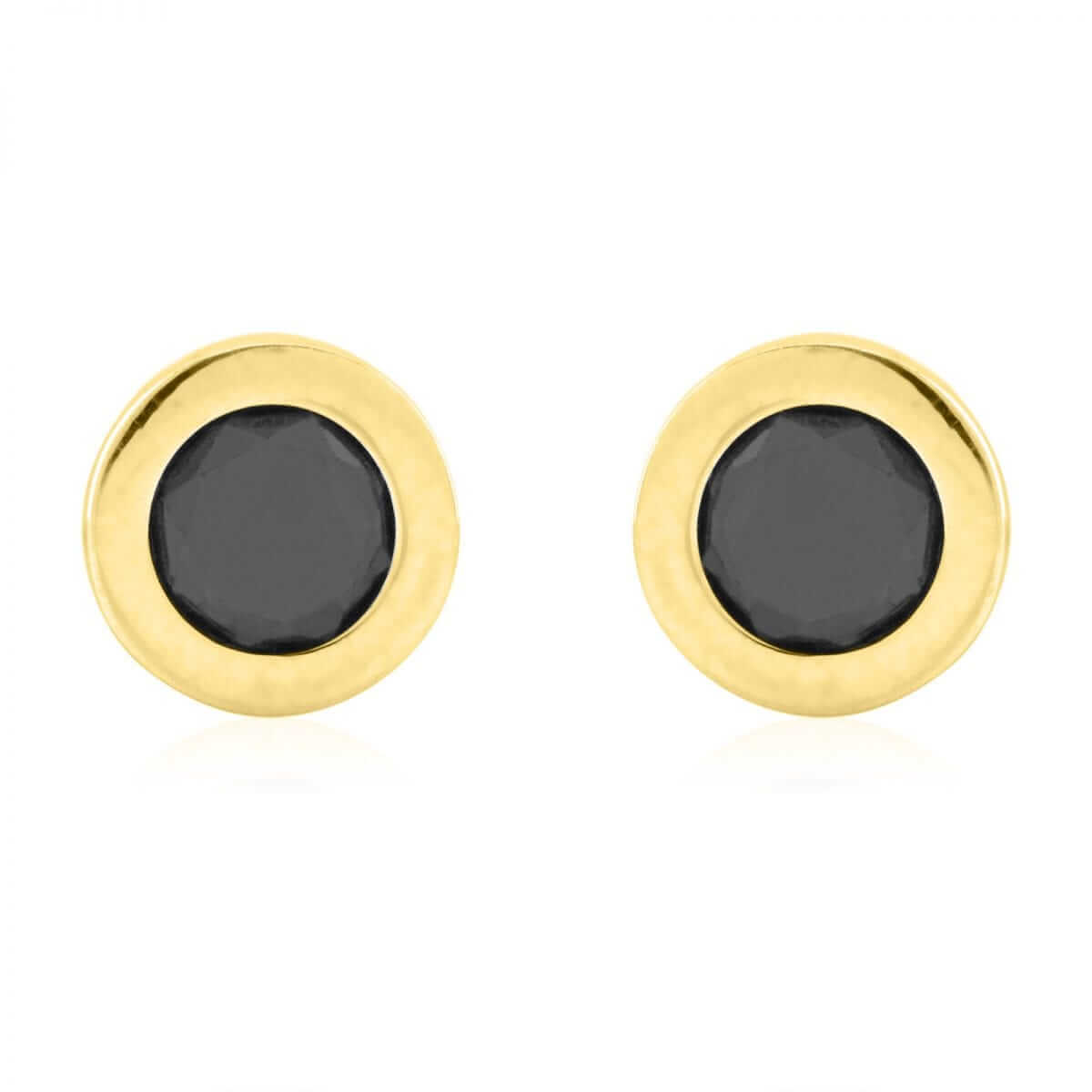 14k Yellow & White Gold Onyx Round Screw Back Stud Earrings 6mm