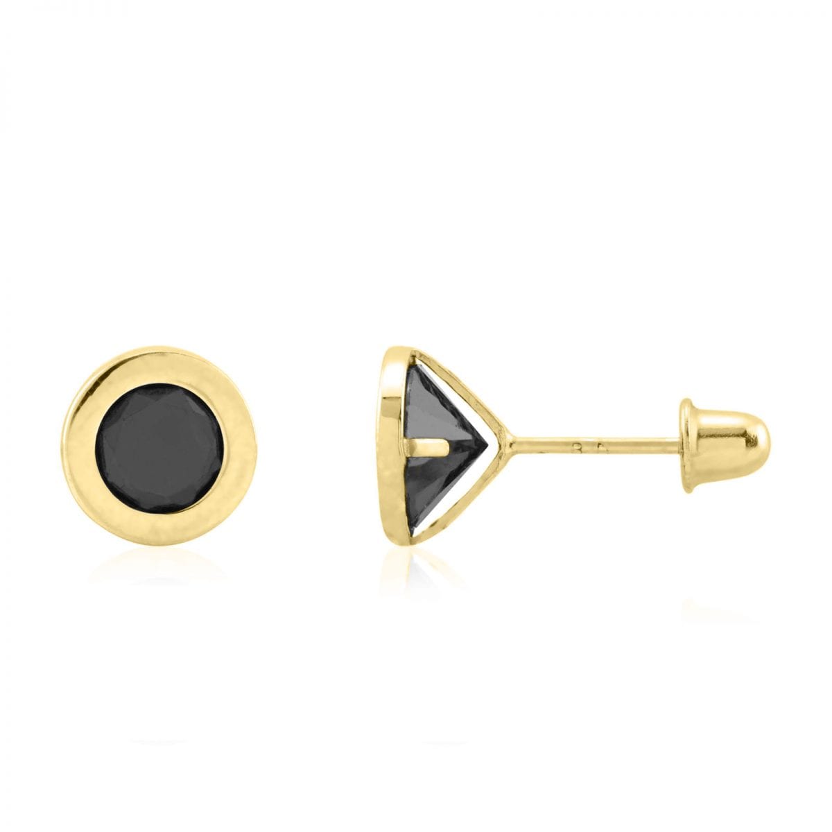 14k Yellow & White Gold Onyx Round Screw Back Stud Earrings 6mm