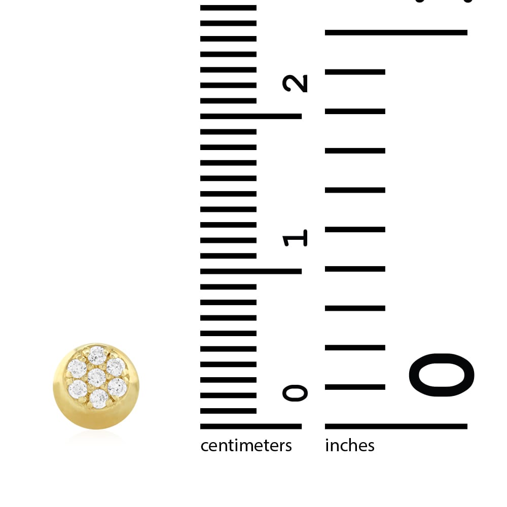 White Zircon Cluster Button Shaped 14k Yellow Gold Stud Screwback Earrings