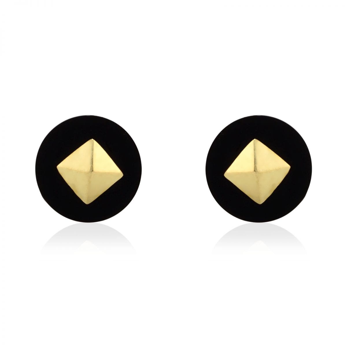 Round Shaped Real Onyx 14k Yellow & White Gold Screwback Stud Earrings