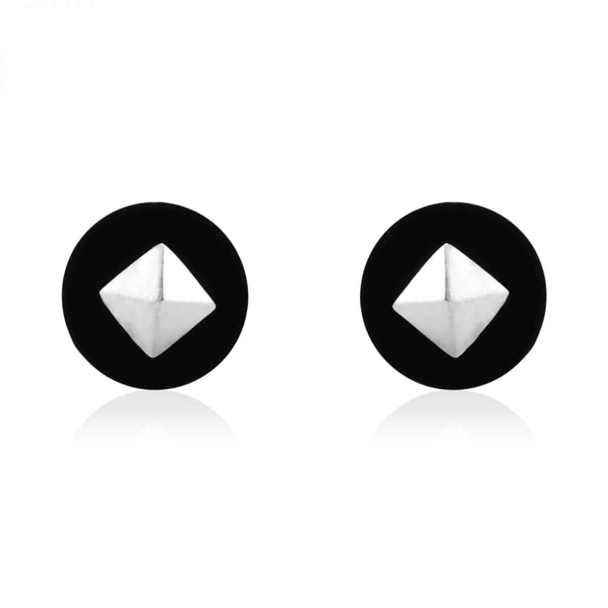 Round Shaped Real Onyx 14k Yellow & White Gold Screwback Stud Earrings