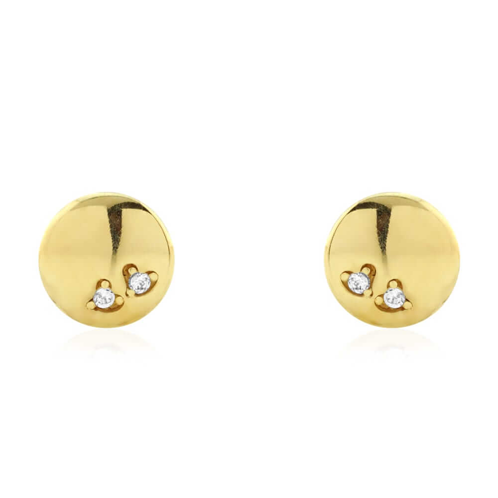 14k Yellow Gold Round Button Shaped Heart Pave Zircon Screwback Stud Earrings