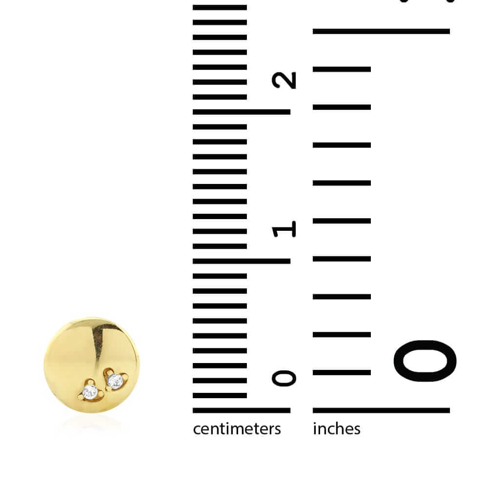 14k Yellow Gold Round Button Shaped Heart Pave Zircon Screwback Stud Earrings