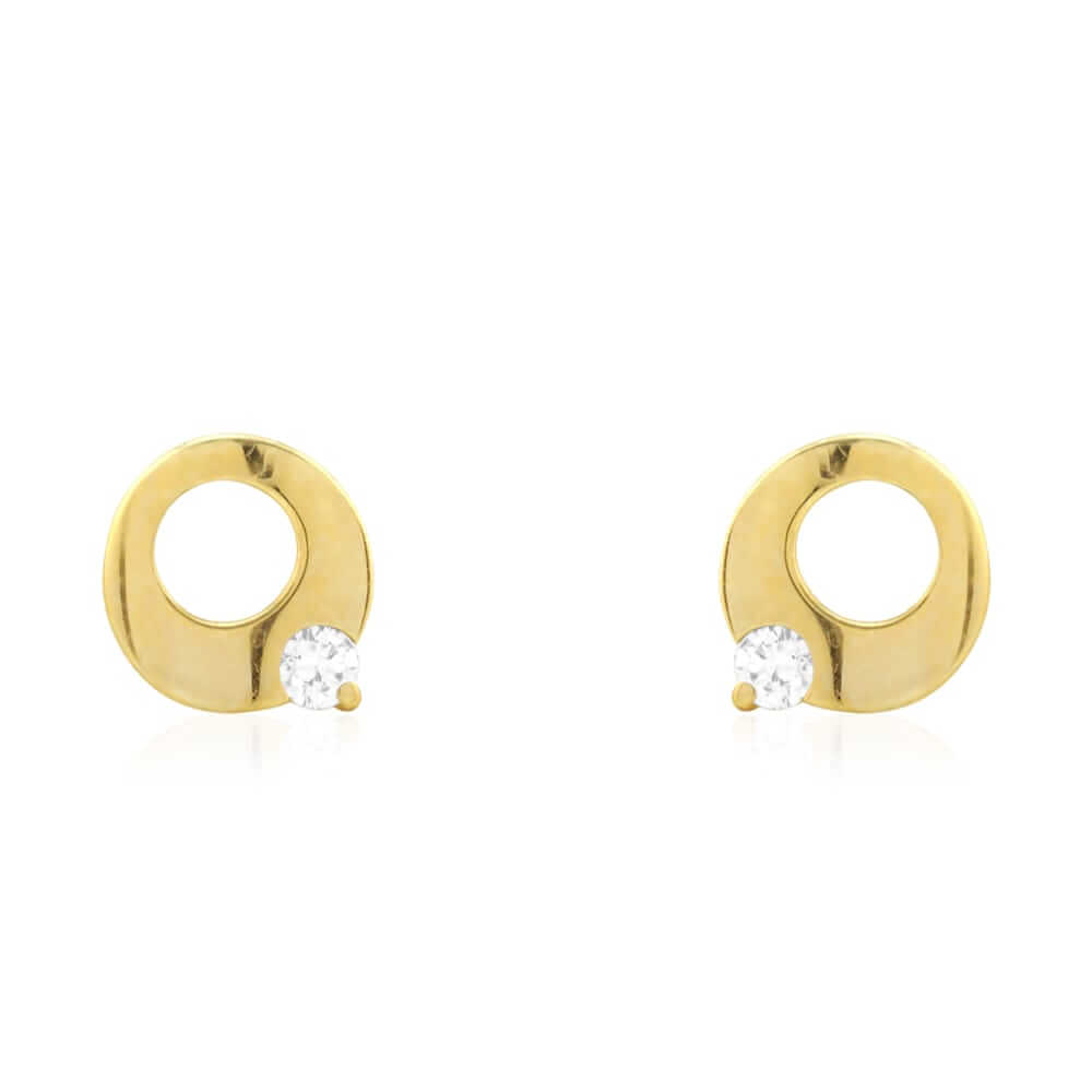 14k Gold Zircon White Gemstone Open Circle Screwback Stud Earrings 7mm