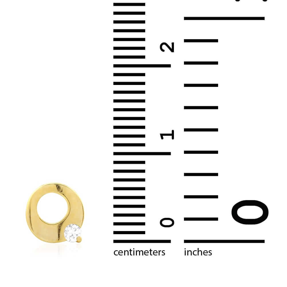 14k Gold Zircon White Gemstone Open Circle Screwback Stud Earrings 7mm