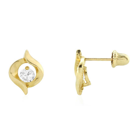 0.20CTW CZ 14k Yellow Gold Swirl Shaped Screwback Stud Earrings