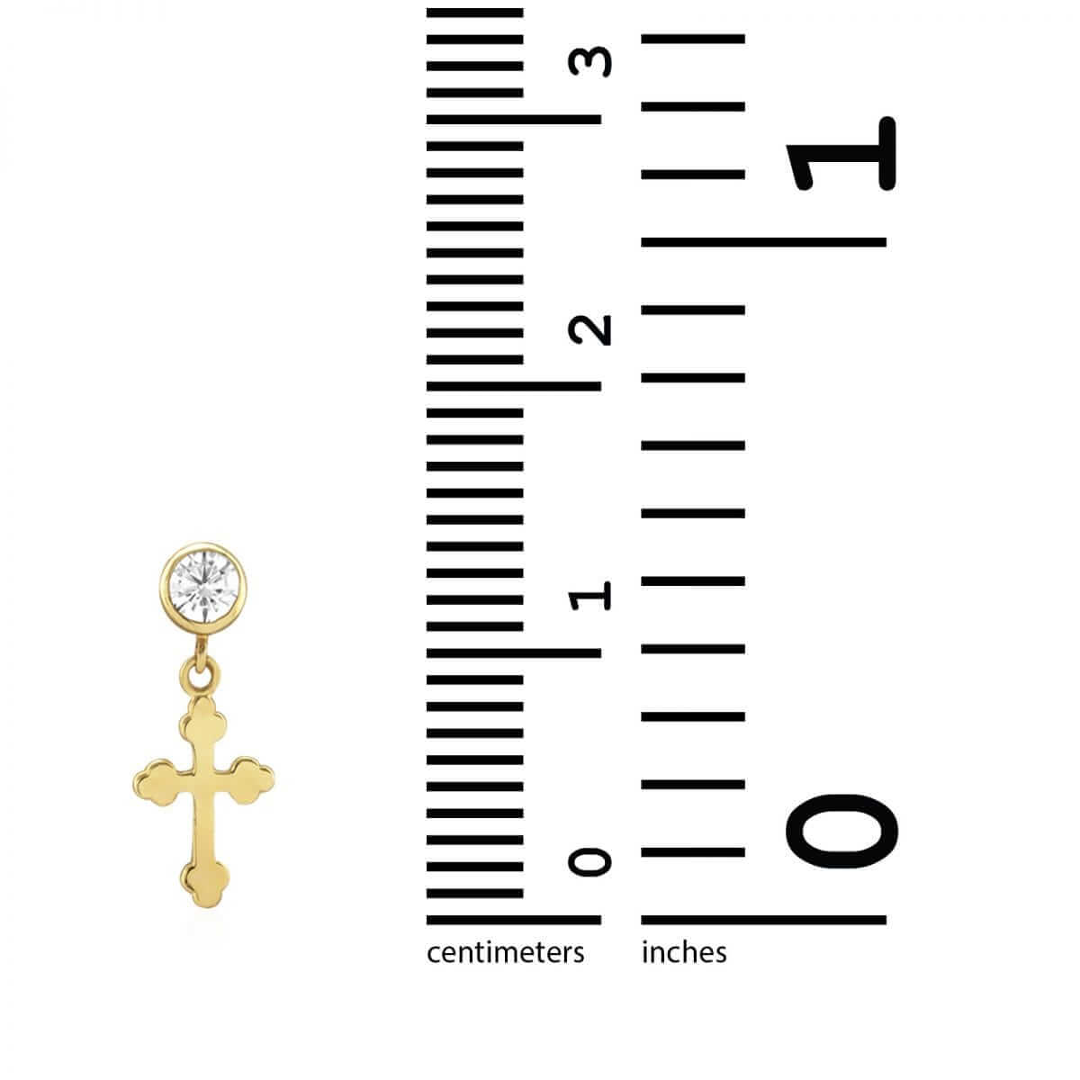 14k Yellow Gold Bezel Zircon Religious Cross Screwback Stud Earrings
