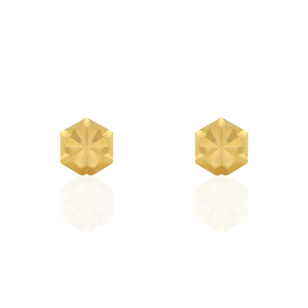 Solid 14K Yellow Gold Diamond Cut 5mm Hexagon Screw Back Stud Earrings
