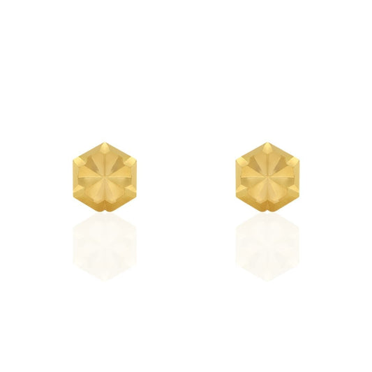 Solid 14K Yellow Gold Diamond Cut 5mm Hexagon Screw Back Stud Earrings