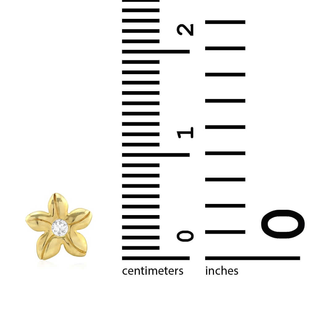 14k Yellow Gold White Zircon Textured Flower Screwback Stud Earrings