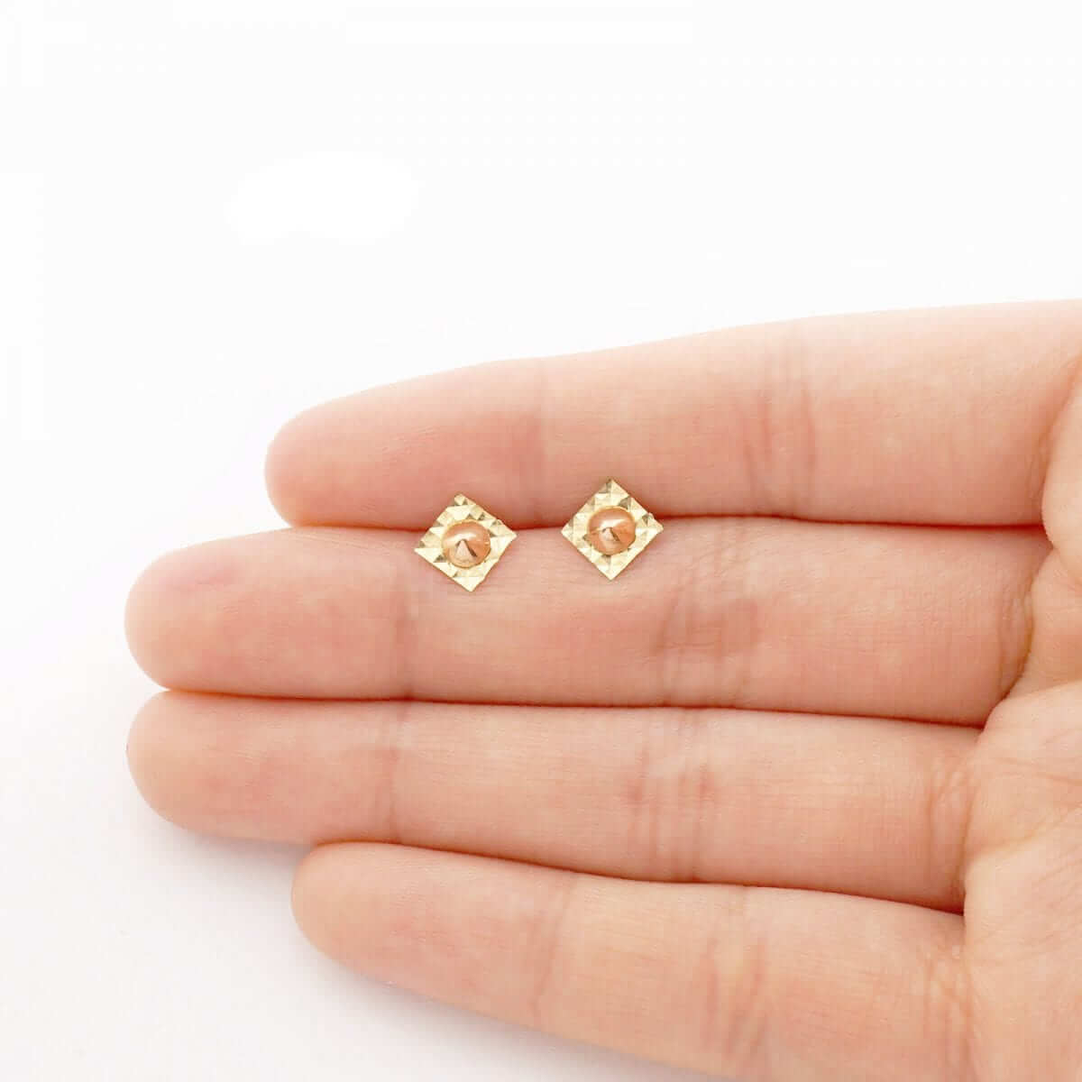 14k Yellow & Rose Gold Diamond-Cut Square Screw Back Stud Earrings